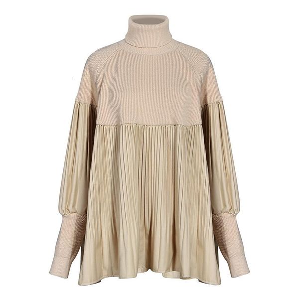 

women's sweaters seebeautiful fashion spring 2021 turtleneck long sleeve knitting stitching pleated warm loose sweater woman q606, White;black