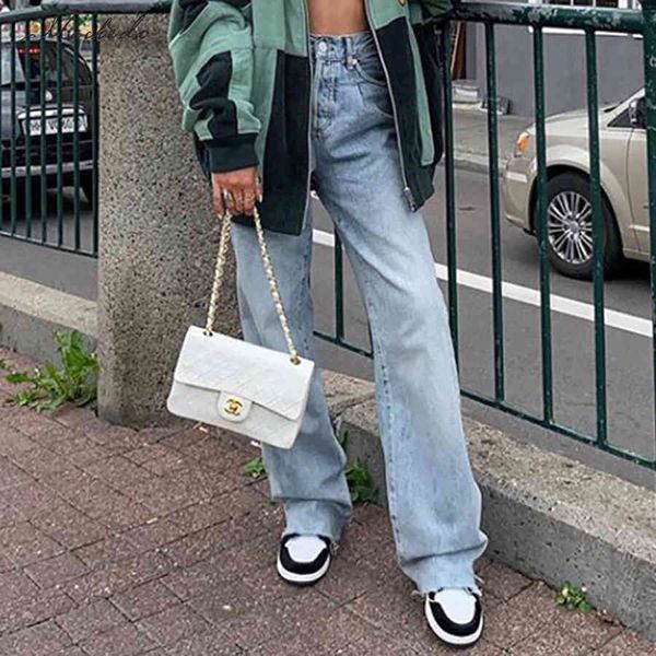 

Women's Jeans Macheda Women Casual Mid-Waist Fashion Streetwear Vintage Wide Leg Denim Pants Blue Lady Harajuku Straight OHG6