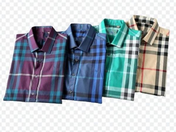 

2021 luxurys desingers men's drees handbag business casal shirt sleeve stripe slim masculine social fashion plaid -3xl#0089, White;black