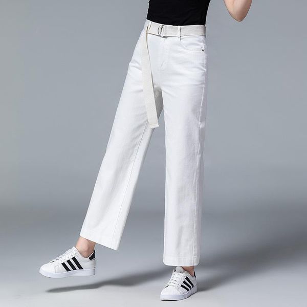 

women's jeans women fashion casual belt office lady ankle-length straight white denim pant female trousers drop, Blue