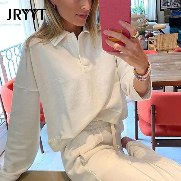 

women's tracksuits jryyt autumn casual two piece set women 2021 knitted cotton loose and long harme pants cropped tracksuit female, Gray