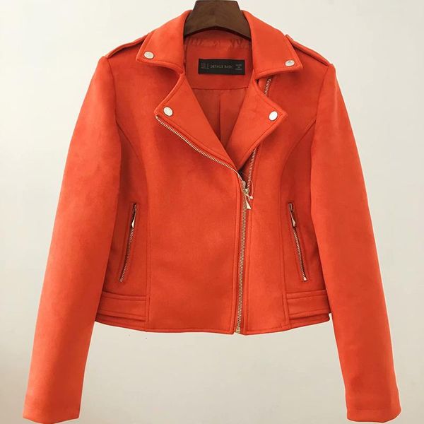 

women's leather & faux long sleeve zipper suede coat streetwear 2021 autumn women biker jackets orange outfit, Black