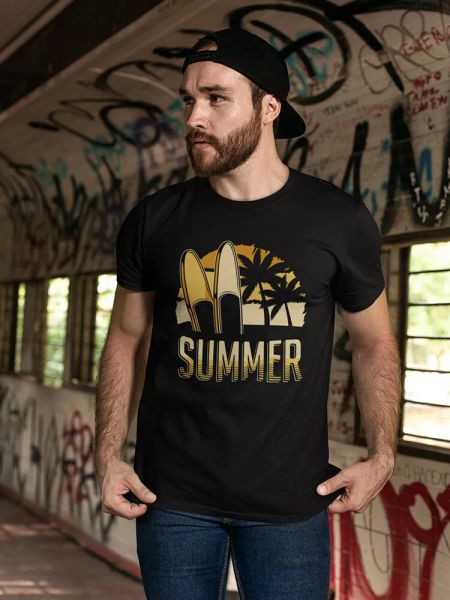 

retro summer surfing design tee men's -image by shutterstock, White;black