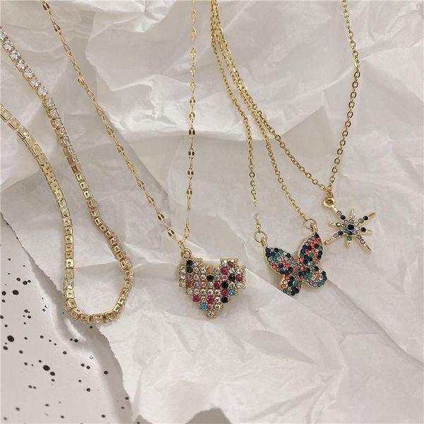

pendant necklaces lovoacc 4 styles multicolor rhinestone heart starburst butterfly necklace for women thin chain titanium steel, Silver