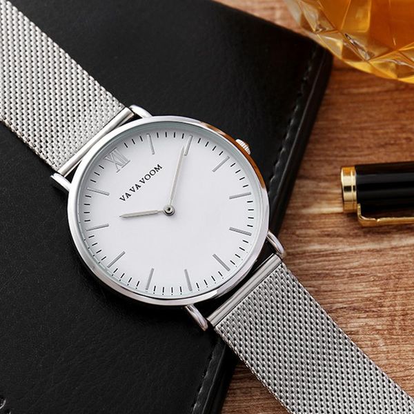 

wristwatches vava voom minimalist men's fashion watches simple men business ultra thin stainless steel mesh belt quartz watch reloj hom, Slivery;brown