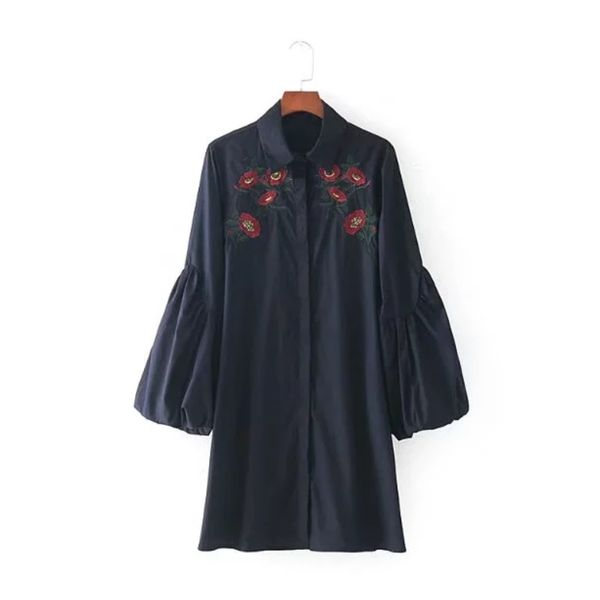 

fashion women flower embroidery puff sleeve mini dresses fall style casual loose clothing d1051 210430, Black;gray