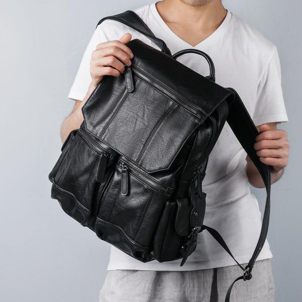 

backpack retro men's pu leather laptravel casual school bag teen
