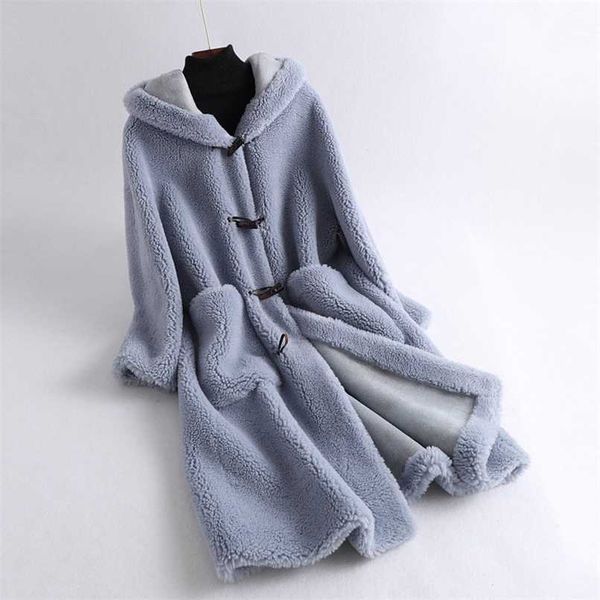 

women winter jackets wool casual coats korean style jaqueta feminina real fur coat long sheep shearling 211019, Black