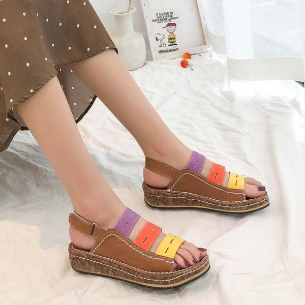 

fashion women summer platform strap sandals female beach shoes roman wedges casual peep toe comfort j21, Black