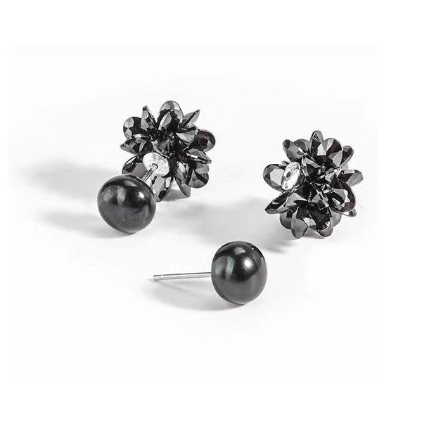 

stud vintage snowflake black natural freshwater pearls 925 sterling silver earrings for women female fine jewelry yea055, Golden;silver