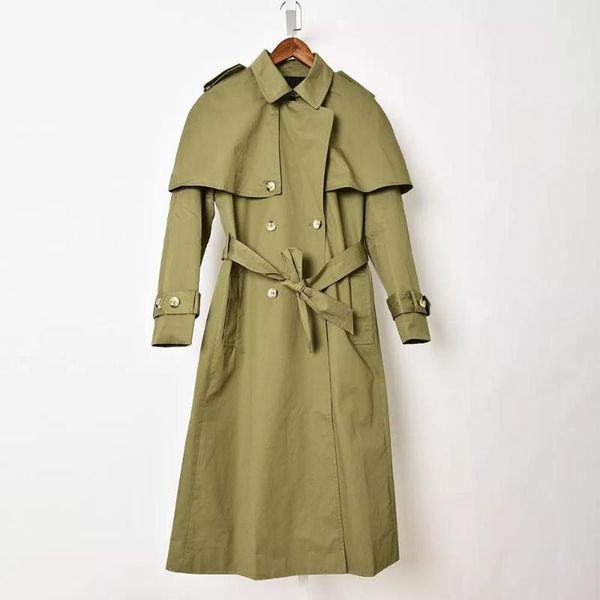 

women's trench coats [ewq] lapel lace-up pleated women coat with belt autumn and winter 2021, Tan;black