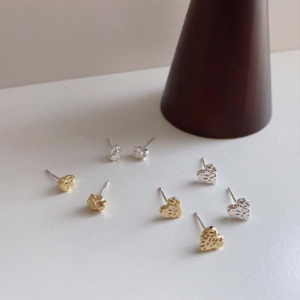 

peri'sbox gold silver color lava shape love heart earrings textured mini stud for women minimalist korean 2021, Golden;silver