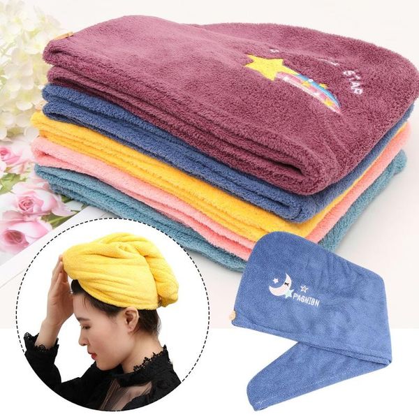 

shower caps coral fleece dry hair cap women's microfiber soft quick drying towel cute cartoon embroidery bath hats turban
