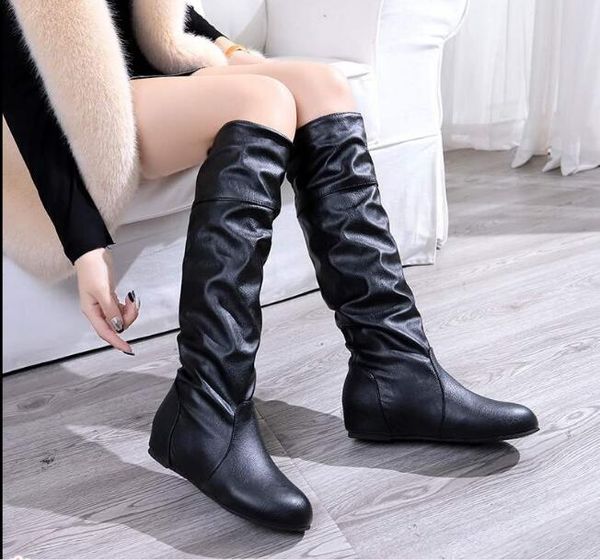 

spring autumn boots women female round toe mid-calf sweet princess party boot stylish high flock shoes snow zbpi, Black