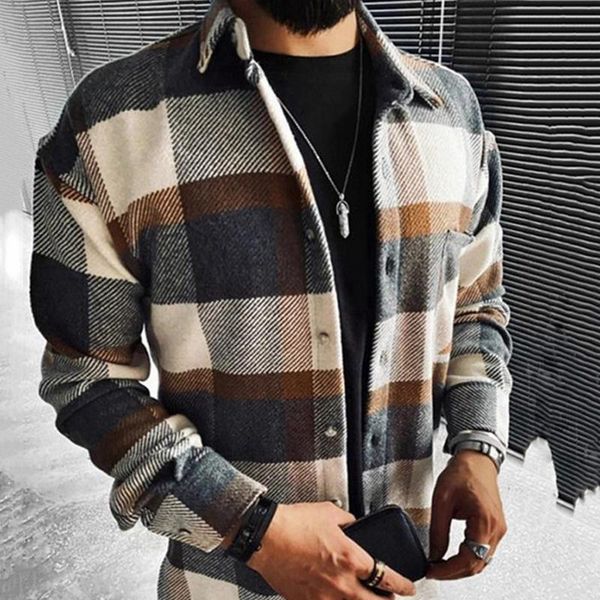 

men's casual shirts wepbel autumn shirt pockets streetwear outwear plaid pocket long sleeve fashion loose, White;black