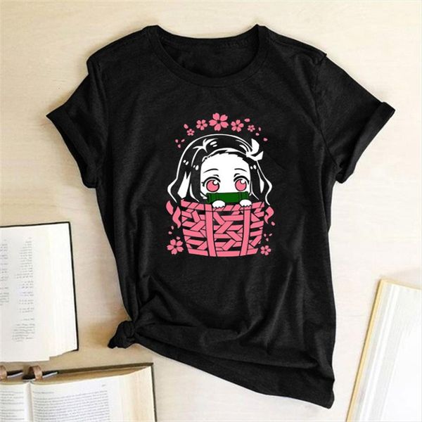 

kamado nezuko cotton lovely women t shirt girls demon slayer kimetsu no yaiba summer anime tees female, White