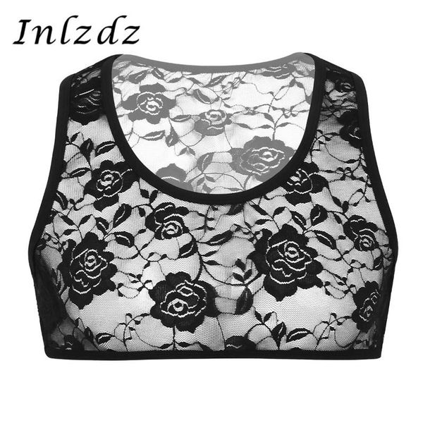 

bras sets mens sissy vest see through sheer lingerie deep u neck sleeveless stretchy floral lace short crop nightwear, Red;black