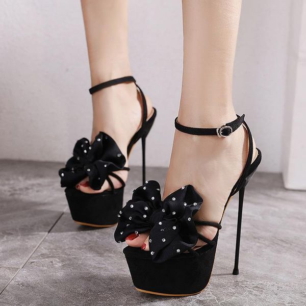 

sandals sweet fashion bowknot buckle thick-soled stiletto high heels 34-35 black women's 2021 summer