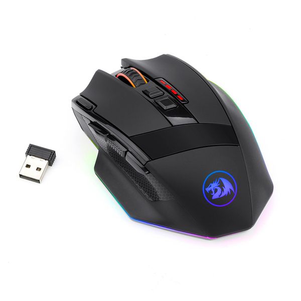 Redragon M801P 2.4G Wireless Dual Mode Gaming LED RGB Backlit MMO 9 Botões Programáveis ​​Mouse Janelas Computador Gamer