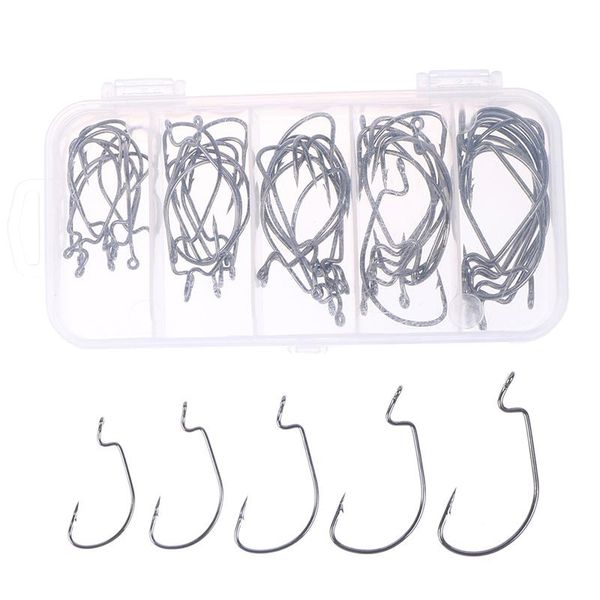

crank fishing hook set for soft bait worm 51 pcs clamp hooks