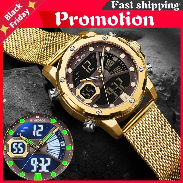 

wristwatches mens sport watches luxury gold quartz steel strap waterproof military digital wrist watch clock relogio masculino 2021, Slivery;brown