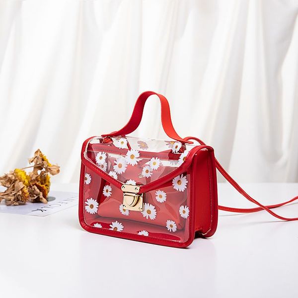 

cosmetic bags & cases 2021 fashion women transparent daisy pattern shoulder bag hardware chain strap color block messenger handbag composite