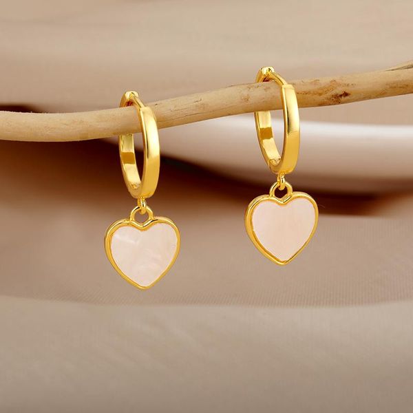 

hoop & huggie zircon love heart earrings for women trendy stainless steel gold geometric stud earring cute jewelry accessories gift, Golden;silver