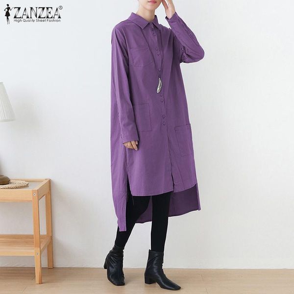 

fashion asymmetrical shirt dress women's sundress zanzea casual long sleeve midi vestidos female lapel button robe plus size 5xl dresse, Black;gray