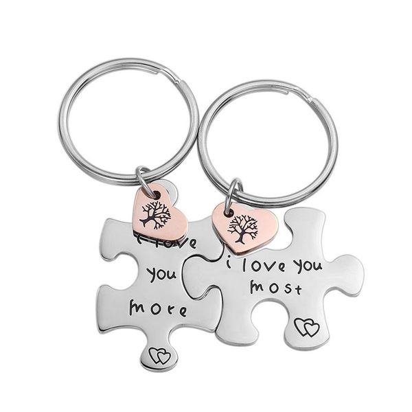 

keychains couple keychain set puzzel stainless steel key ring lover valentine's day gift i love you more most, Silver