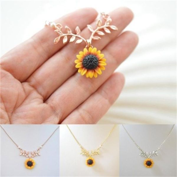 

pendant necklaces cross-border jewelry european and american creative fashion sunflower necklace leaf flower sweater chain female, Silver
