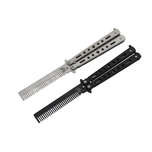 

hair brushes 1pc foldable comb stainless steel practice training butterfly knife beard & moustache hairdressing styling tool, Silver