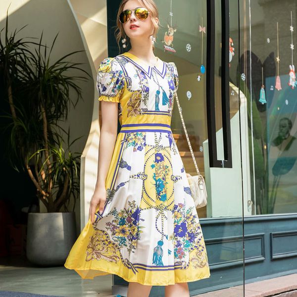 

dress retro strip impression flowers elegant temperament plied short sleeve dressed women spring/summer quality, Black;gray