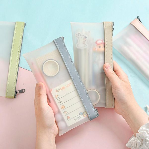 

frosted transparent color pencil bag tpu waterproof matte pen case storage pouch for stationery school travel wallet a6388 bags