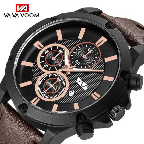 

wristwatches rose gold brown leather sport casual men fashion calendar relogios masculinos de luxo wrist watch for, Slivery;brown