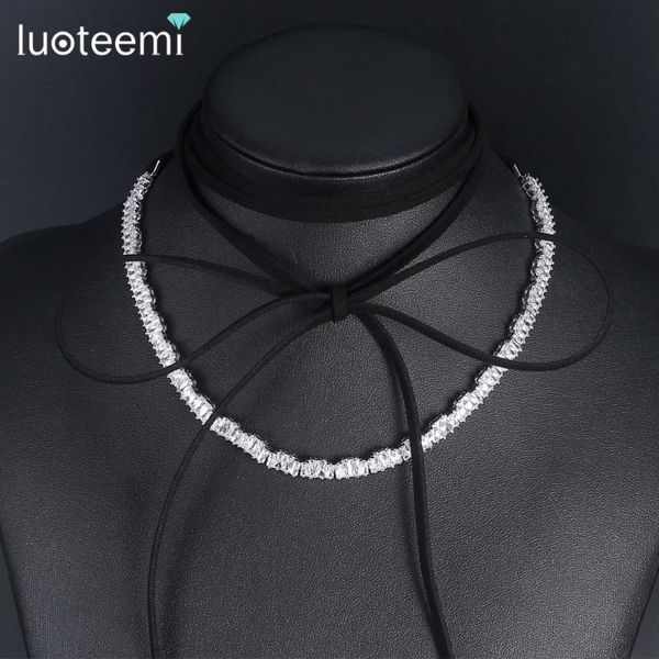 Camoscio nero vintage con collana girocollo a catena con zirconi geometrici alla moda per girocolli gioielli da donna
