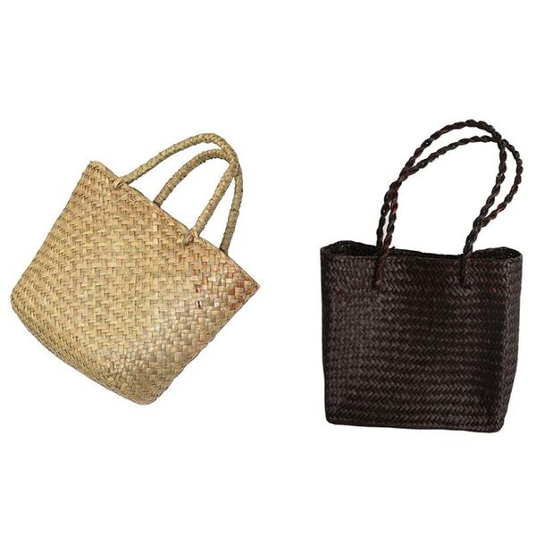 

evening bags women's classic straw beach sea handbag tote,small with women tote summer handmade bag (dark coffee)