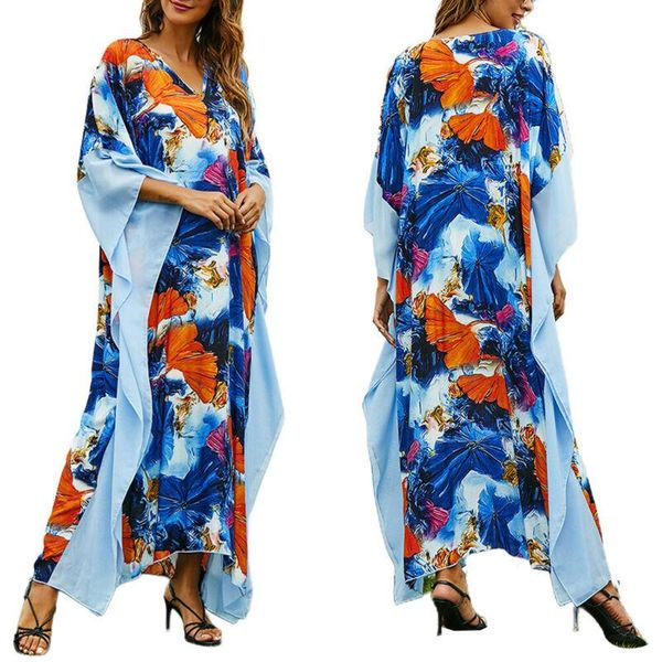 

women's swimwear women boho floral print long dress ladies holiday party 3/4 sleeve beach, White;black