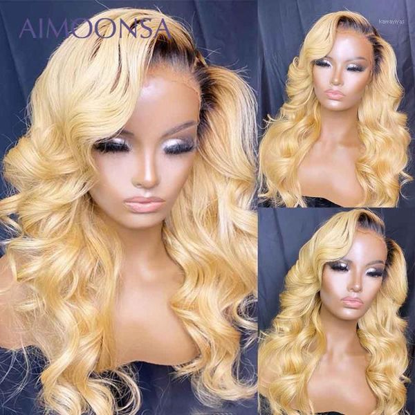 

blonde lace front wig human hair ombre body wave colored wigs 13x4 frontal 130% density remy1, Black;brown