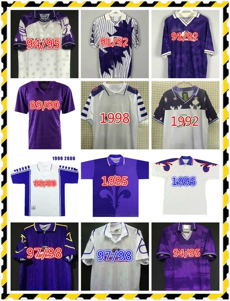 

1989 1992 1995 1998 retro fiorentina soccer jerseys batistuta rui costa chiesa laudrup mijatovic football camiseta classic shirt vintage kit, Black;yellow
