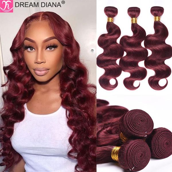 

human hair bulks dreamdiana pre colored body wave 3 bundles remy 99j blond ombre brazilian 100% extensions, Black