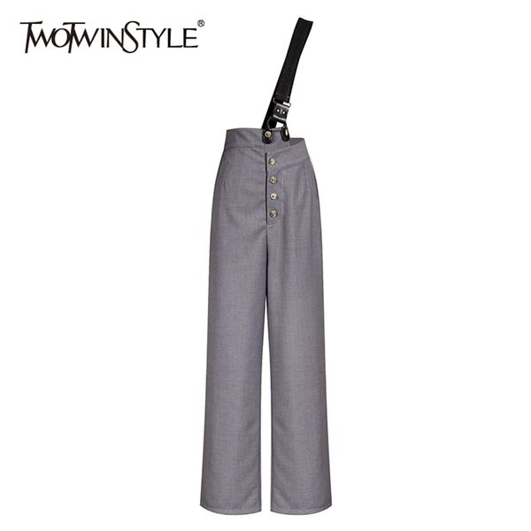 

korean casual pants for women high waist asymmetrical slim straight overalls female summer fashion clothes 210521, Black;white