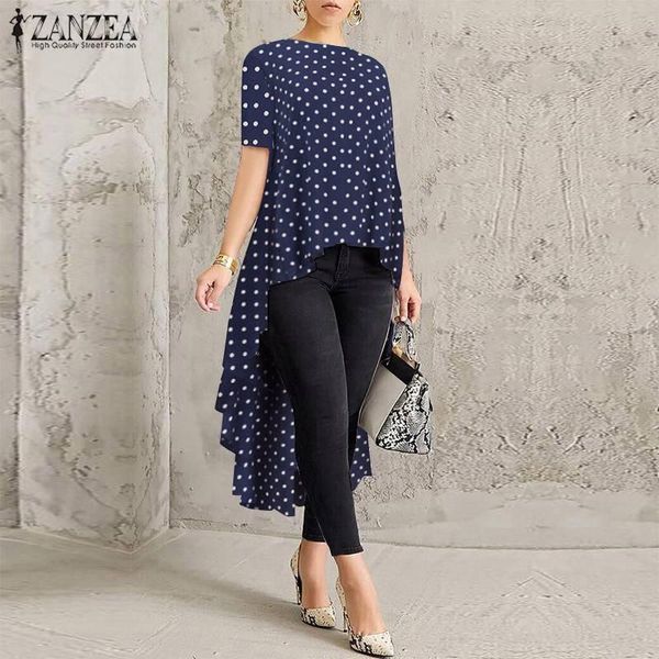 

women's blouses & shirts polka dot blusas 2022 women printed work blouse fashion irregual casual short sleeve female oversized t, White