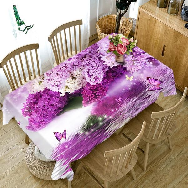 

table cloth custom polyester 3d tablecloth purple violet flowers pattern dustproof thicken dining party decoration home textile