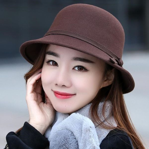 

brand caps spring and autumn british jazz hat women's korean version dome woolen pearl hat ball winter, Blue;gray
