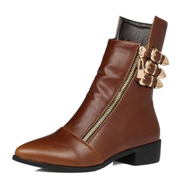 

boots the european and american wind belt buckle with low fashion female 2021 winter zip code point, Black