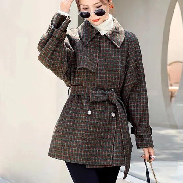 

women's wool & blends 2021 autumn and winter woolen coat plaid, Black