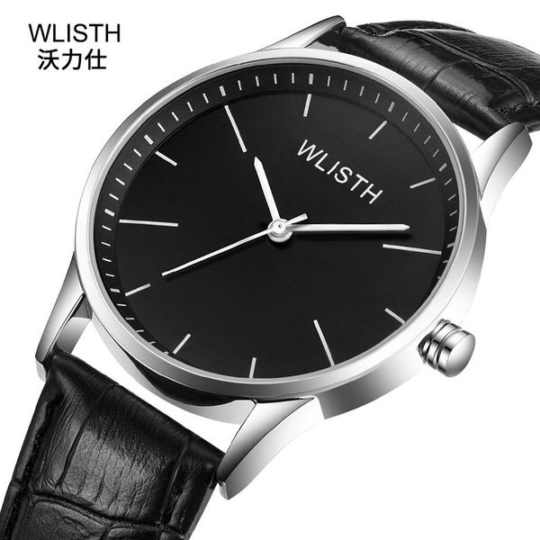 

fashion quartz watch korean style factory leather belt casual student men's stall supply wristwatches, Slivery;brown