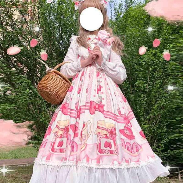 

casual dresses japanese sweet women sleeveless lolita style dress suspenders strawberry cartoon printed pattern jsk cute kawaii ruffles, Black;gray