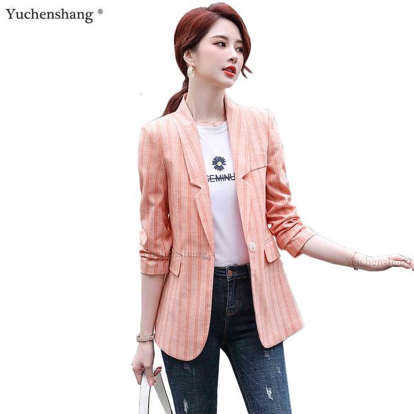 

women's suits & blazers fashion career business design blazer jacket women pink yellow dark blue stripe one button fall coats for offic, White;black