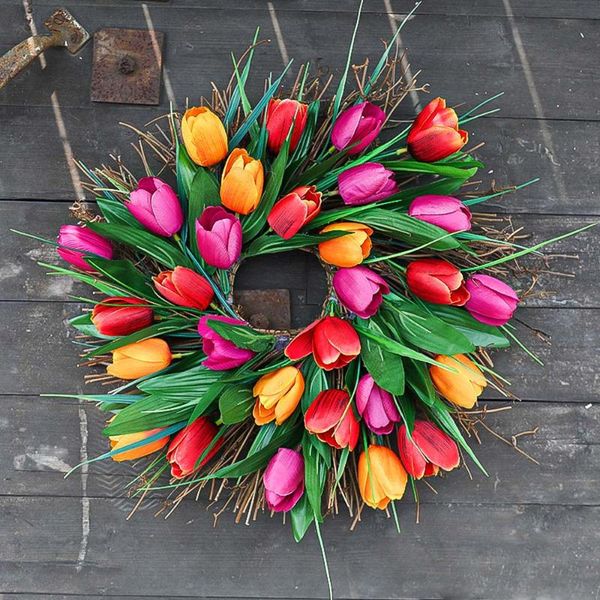 

decorative flowers & wreaths artificial tulip wreath summer front door indoor wall decoration charming wedding holiday party christmas home